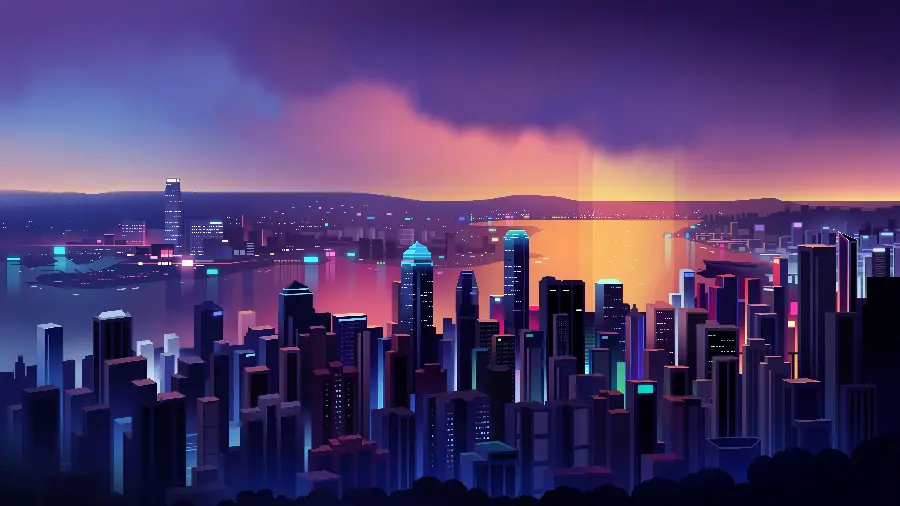 Popular Purple City Digital Background for Windows 11