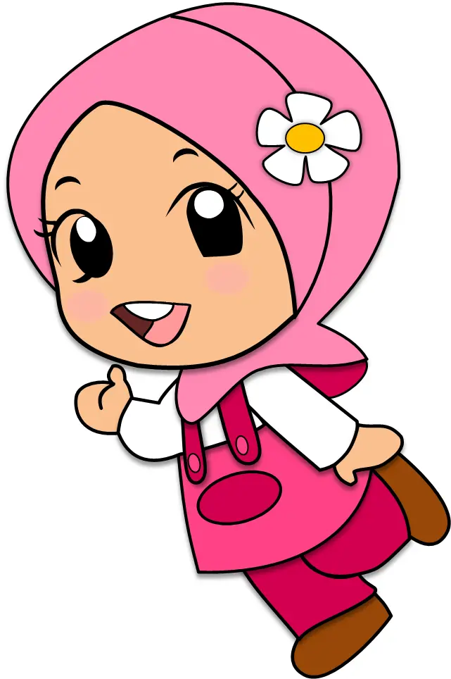 Photo of a happy and polite student girl with a beautiful pink hijab and veil png