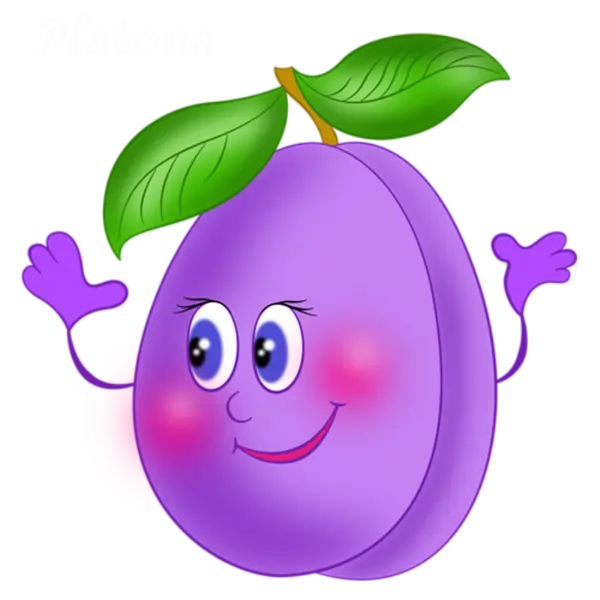 Beautiful drawing of fresh and happy plums for kids