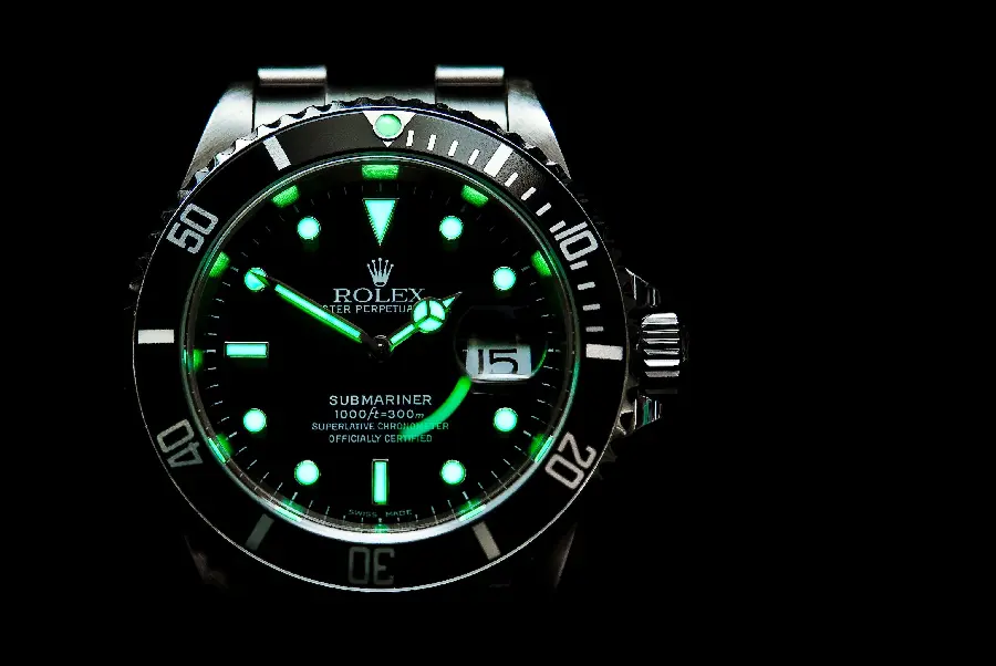 A masterpiece image of a shimmering Rolex Submariner watch for a watch shop sign