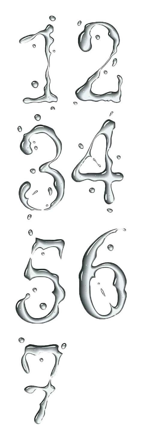 Mathematical numbers png and transparent in the form of liquid water