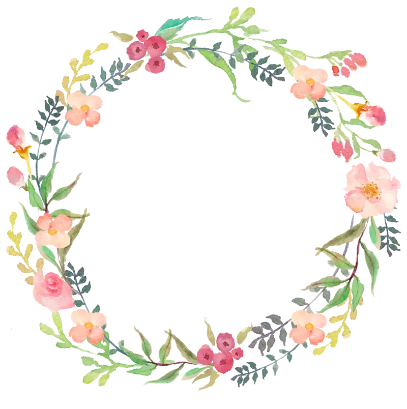 Circular photo of painted spring flowers