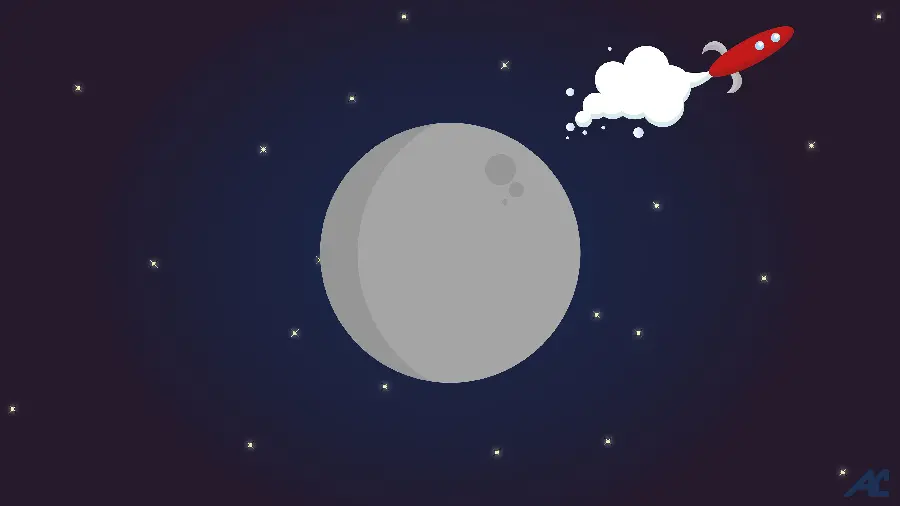 Magical Graphic Wallpaper with Red Rocket and Moon Design 2023