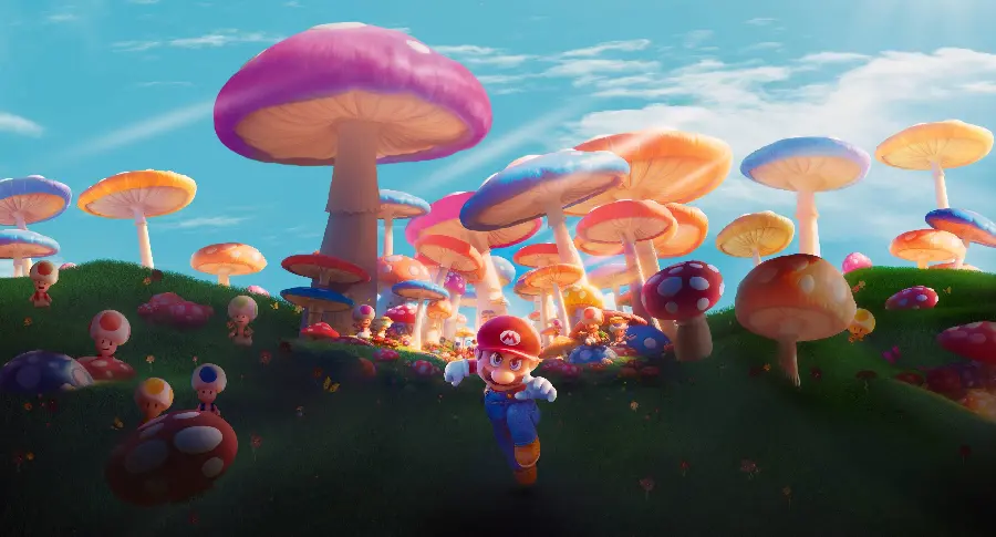 Funny Full HD Image of Mushroom-Eating Mario Among Colorful Mushrooms