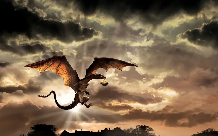 Most viewed The most beautiful picture of a flying dragon with a child flying in the sky