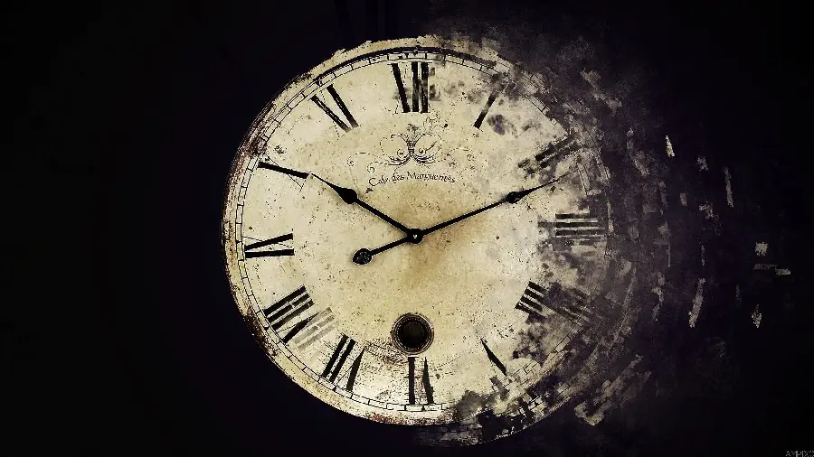 Special photo of an old clock with Roman numerals suitable for a laptop background