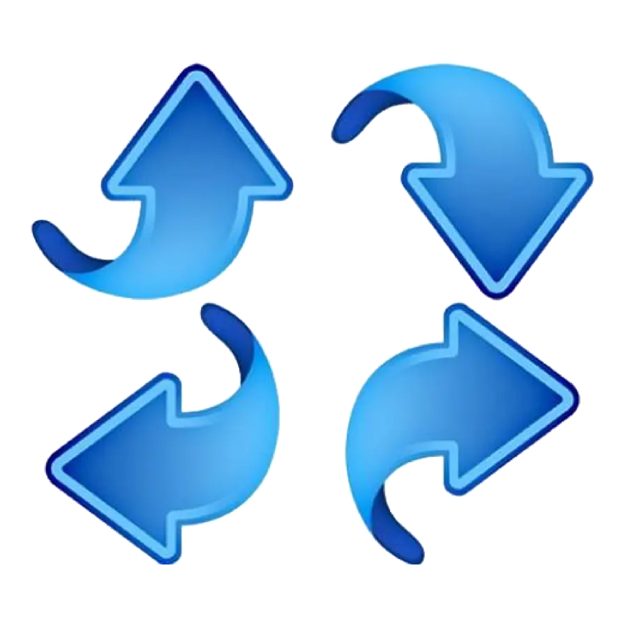 Blue arrows in four directions with high quality PNG