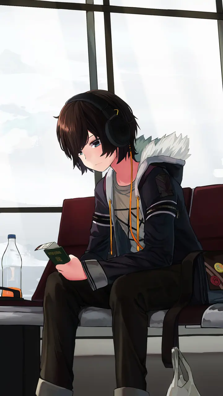 Cute picture of an anime boy sitting on a chair