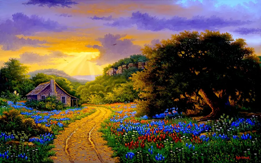 Morning spring wallpaper and spring background in the form of a painting