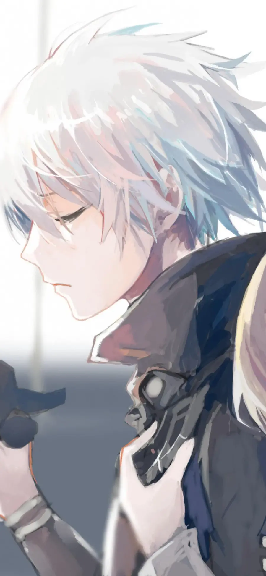 Profile of a cute anime boy with white hairYen 