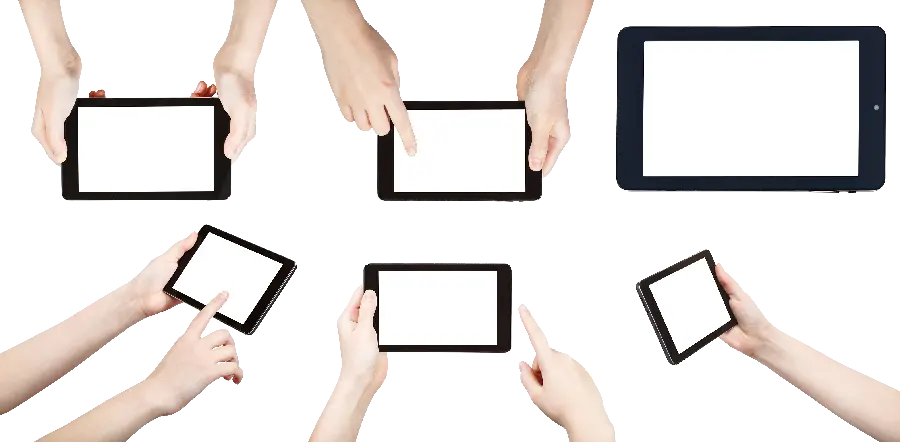 Image of a tablet in hand from several different angles in png format 