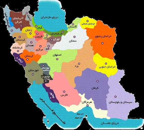 Best image of Iran map with color separation of provinces