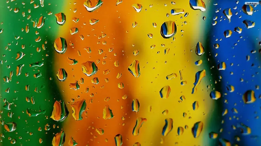 The Most Beautiful Happy and Colorful Wallpaper of Raindrops Behind the Glass