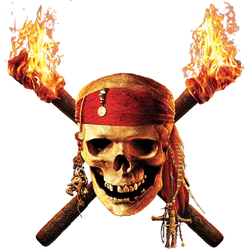 Scary pirate skull photo with burning torch