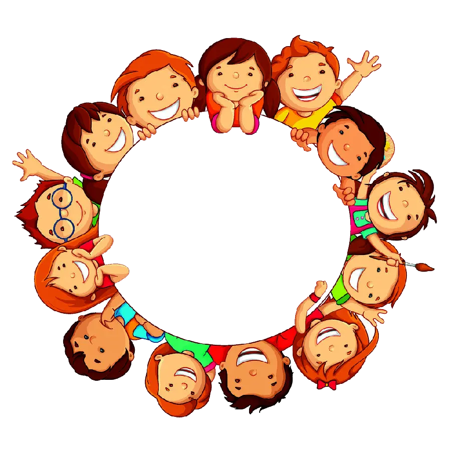 Photo of happy children around a circle for editing without a background