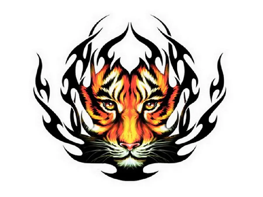 Download High Quality Colorful Fiery Tiger Tattoo
