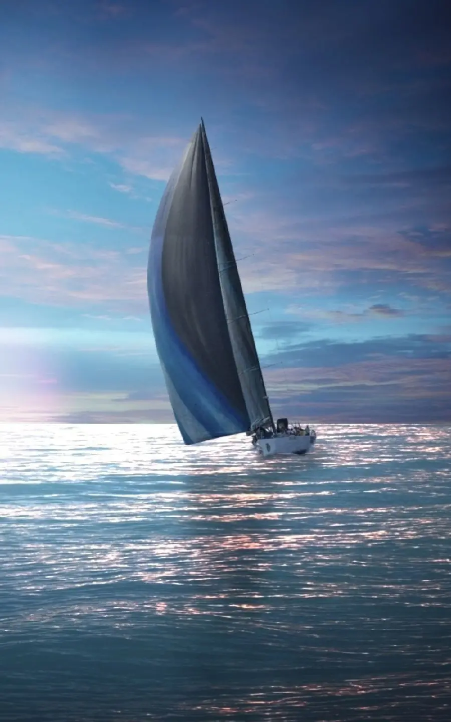 Amazing background of a beautiful boat with a black sail on the sea for mobile