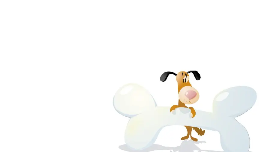 Beautiful Childish Drawing of a Smart Dog and a Big Bone