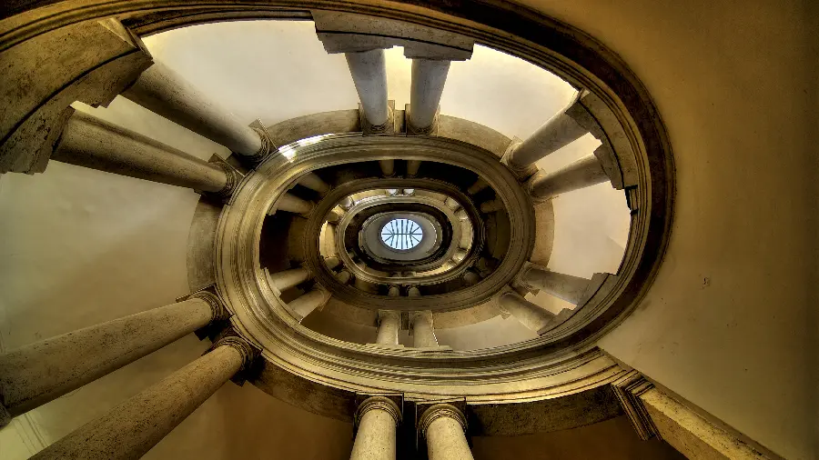 Artistic image of a staircase from below for the background of all types of laptops and computers