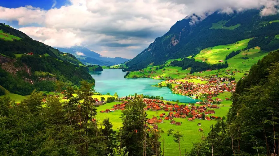 Swiss Scenic Village 4K Wallpaper