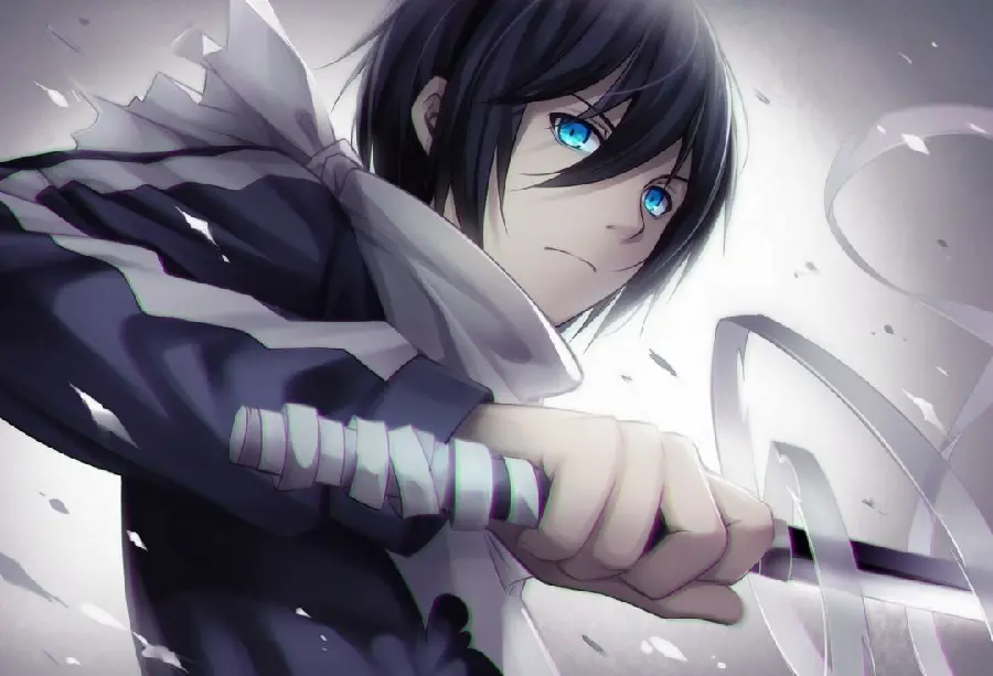 Background hd of a brave warrior anime boy with blue eyes