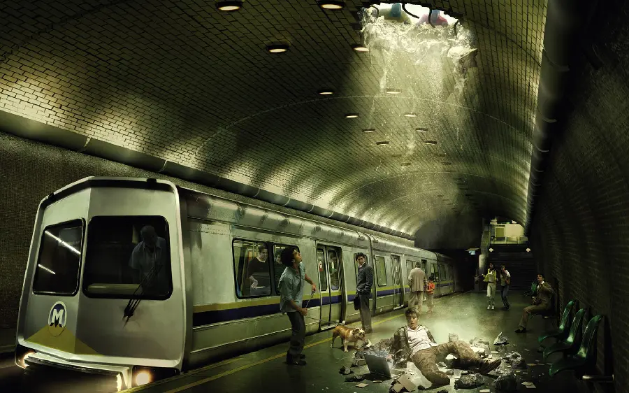 Strange and spectacular photo of falling into a subway tunnel with excellent resolution