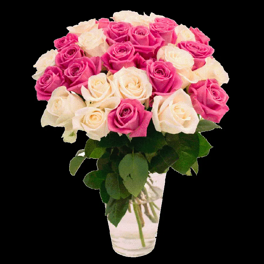 Beautiful pink white bouquet telephoto photo in a vase