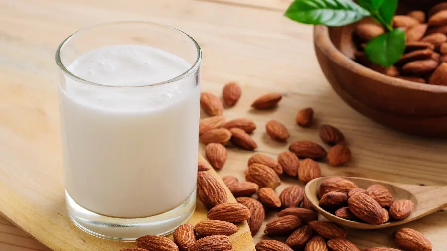 Beautiful artistic picture of nutritious almond milk for children