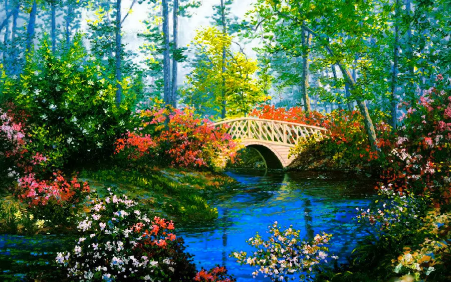 Amazing Painting of Wooden Bridge on Spring Lake Park 2023