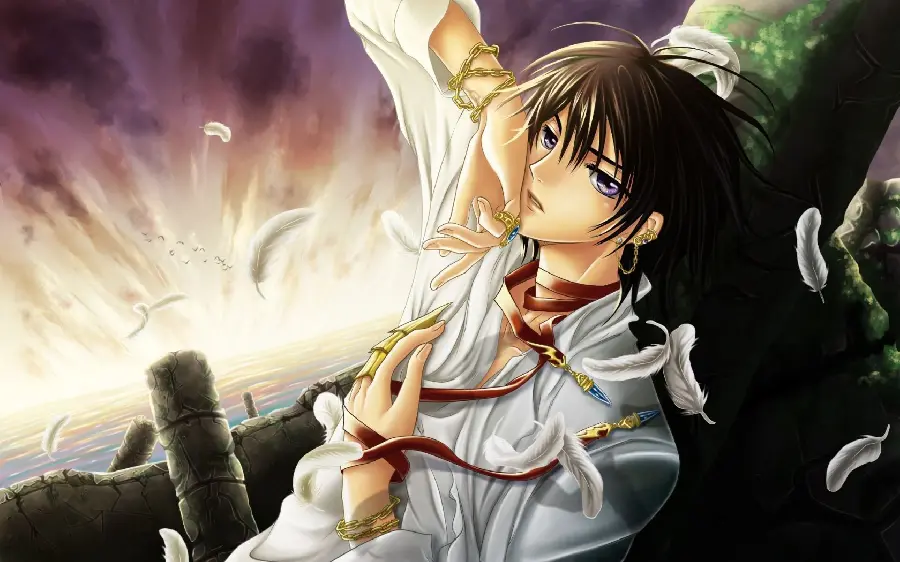 Super luxurious anime boy with shiny and precious jewelry and necklaces