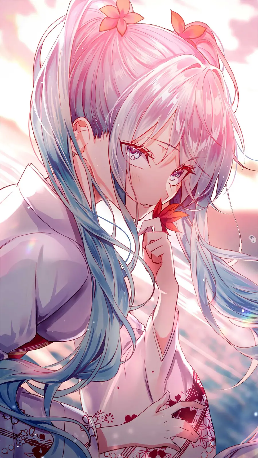 Download Background of a beautiful anime girl with long and attractive blue hair