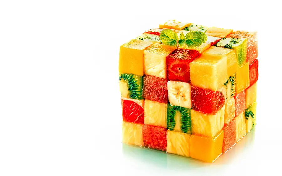 Delicious cube dessert photo with fruit for the idea of ​​2023