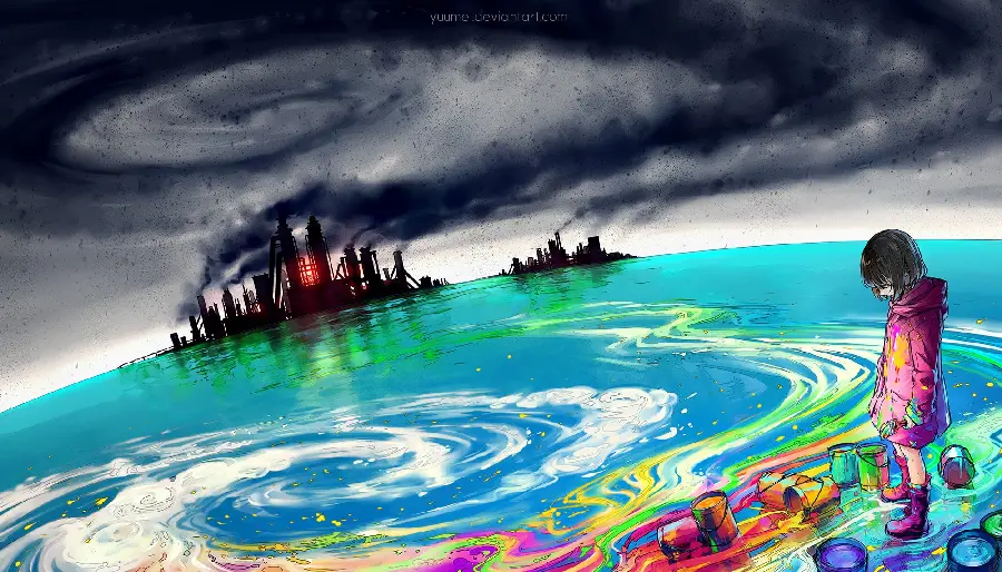 Digital photo of environmental pollution by industrial centers