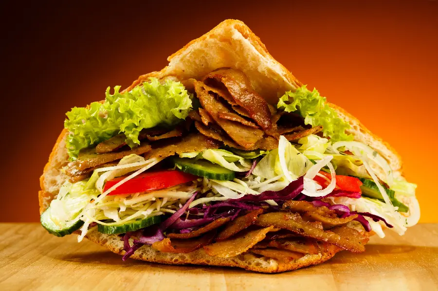 Full HD photo of the inside of a delicious meat sandwich