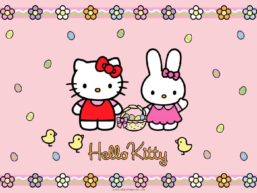 Funny picture of Hello Kitty and rabbit as wallpaper