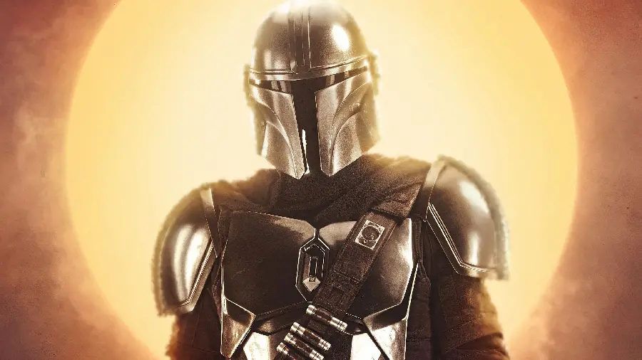 Pedro Pascal with special armor in the Mandalorian series poster