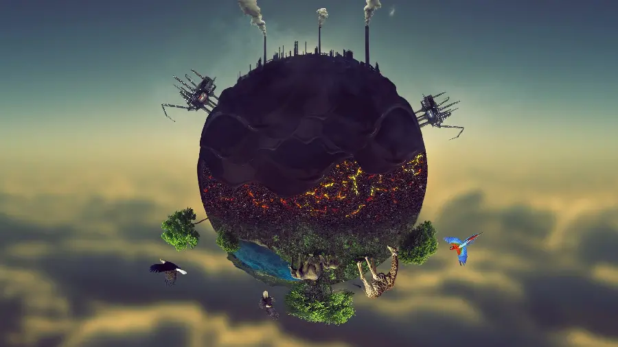 The best graphic image showing environmental pollution from the planet with two green or dark halves