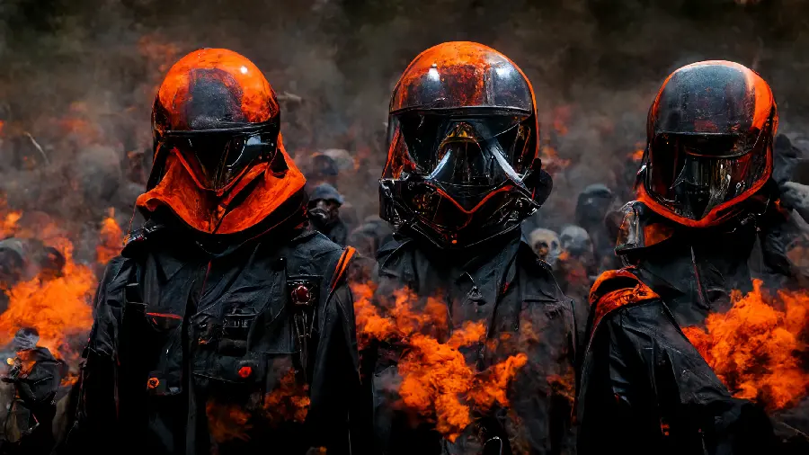 A fascinating AI picture of black soldiers with toxic orange smoke