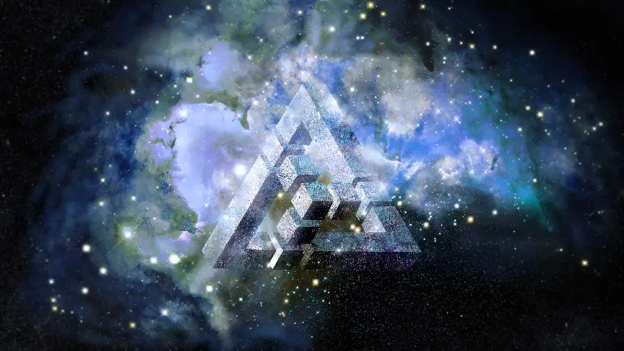 A magnificent quality photo of the solar system with a 3D triangle theme