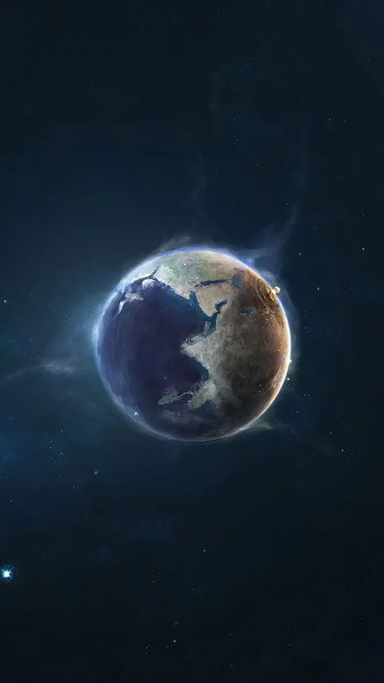 Graphic photo of the Earth in black space for phone background