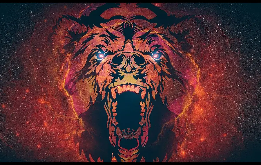 Starry red photo of the angry roar of a powerful tiger for the profile