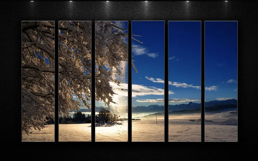 Snowy winter photo, high quality multi-piece painting for printing