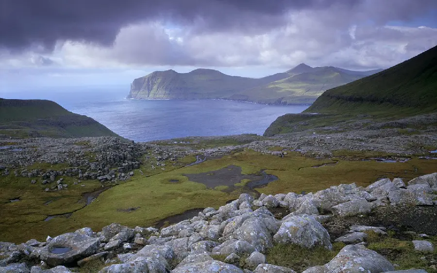 Popular seascape in Scandinavia from beautiful green hills	