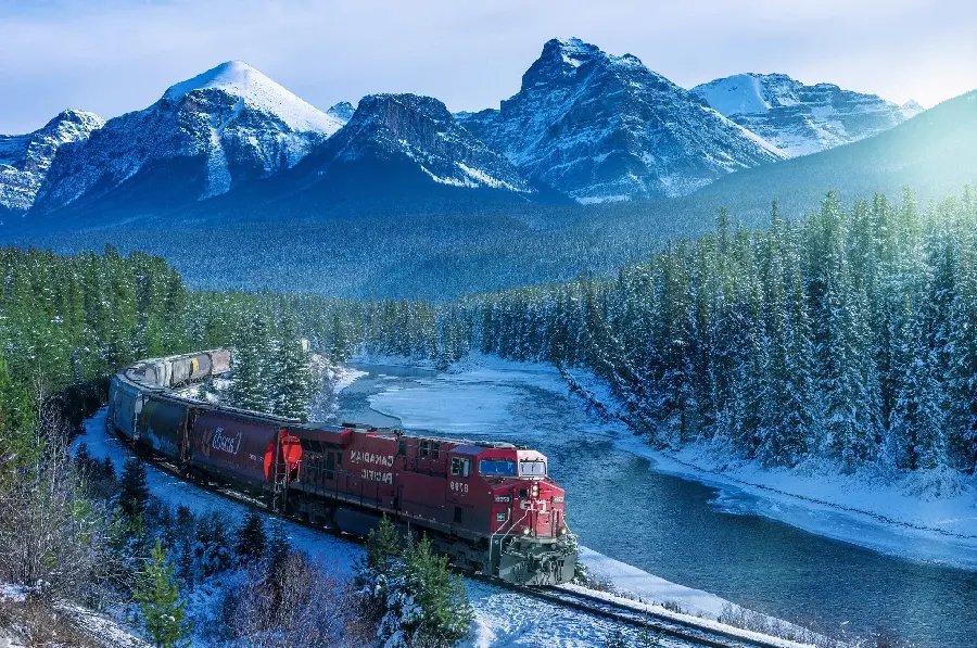 Photo of the famous tourist train from the pristine route of Canadian nature
