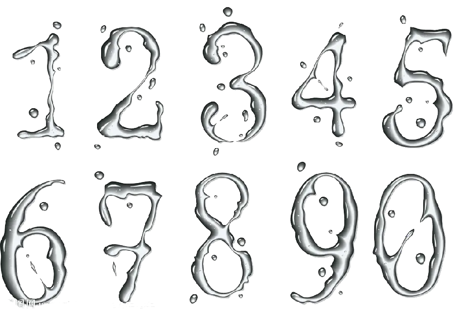 Mathematical numbers 1 to 9 Separated in the form of liquid water