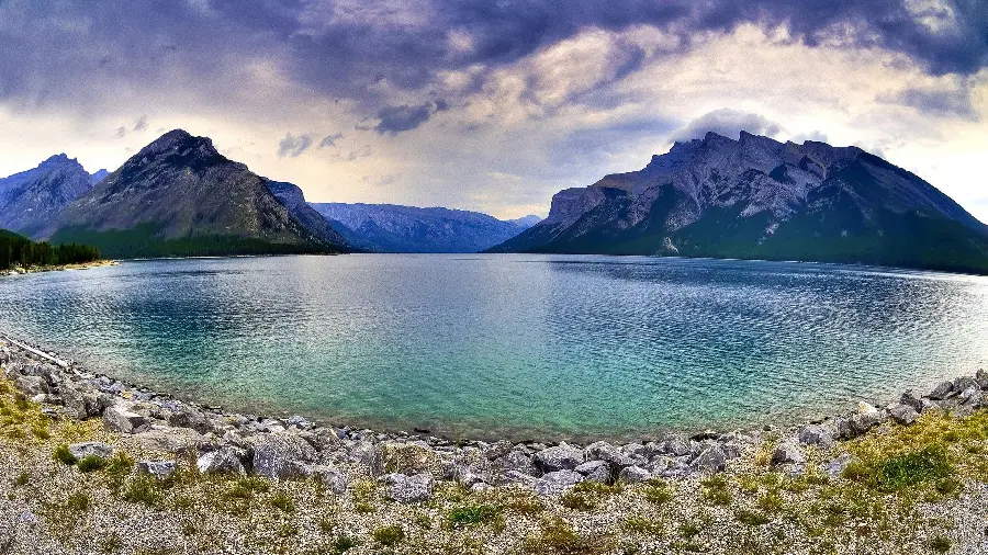 Nature photo of a clear and blue lake for printing a painting 2023