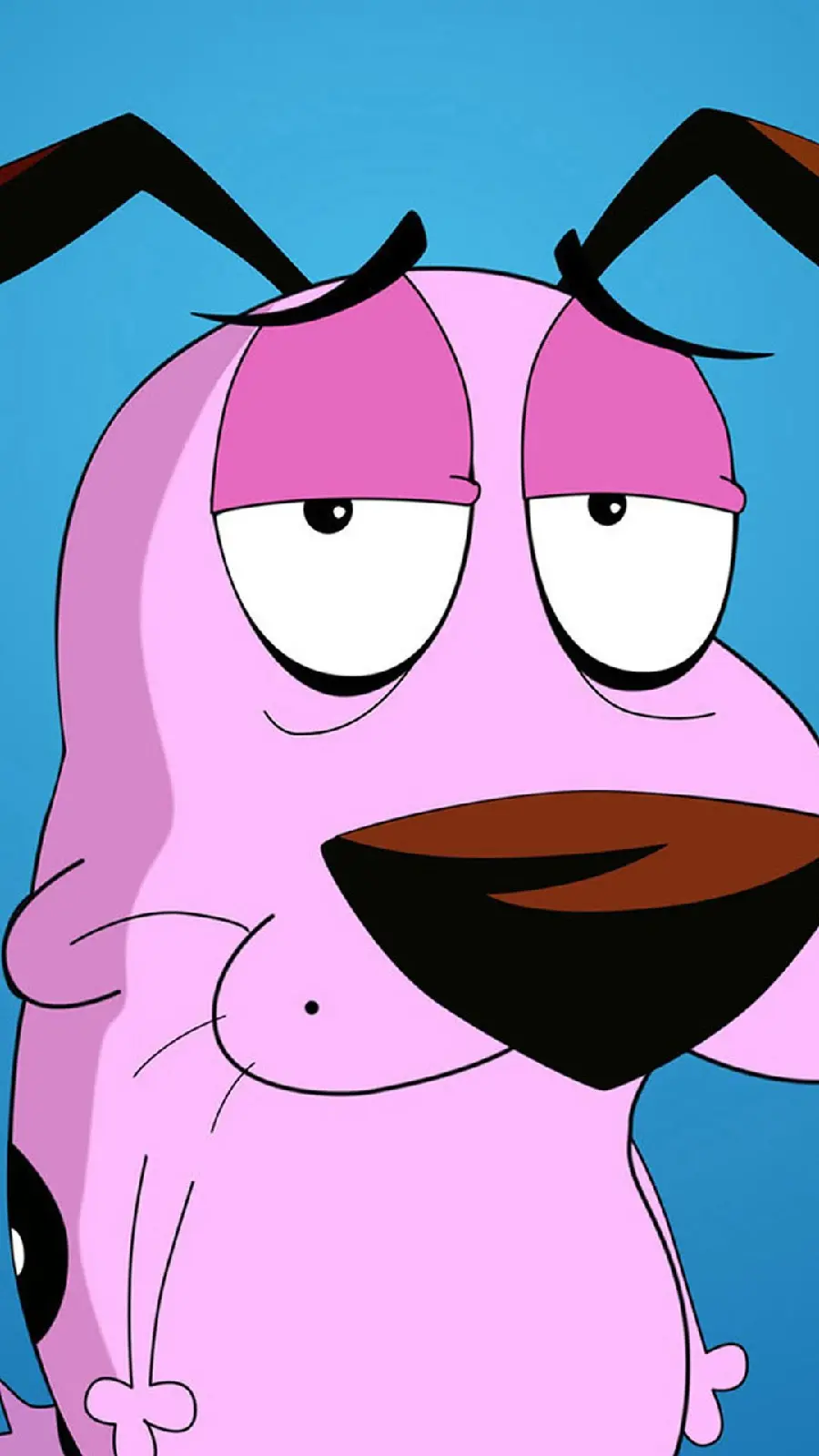 Cartoon image of a shy pink dog for beginners
