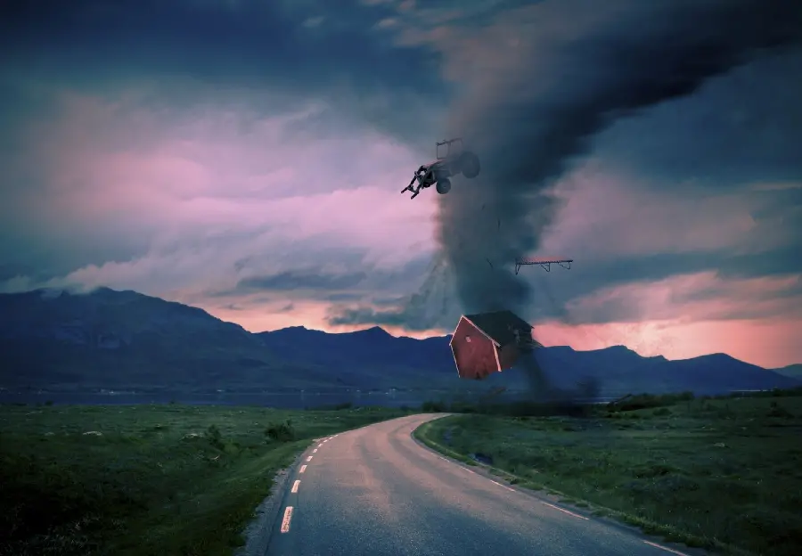 Horrifying view of a house and car being blown up by a tornado