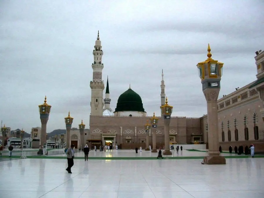 The magnificent poster of the courtyard of the Prophet's Mosque ready for printing