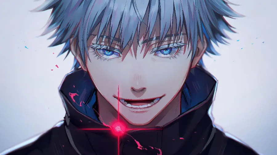 New photo of blue-eyed anime boy with red shooting light